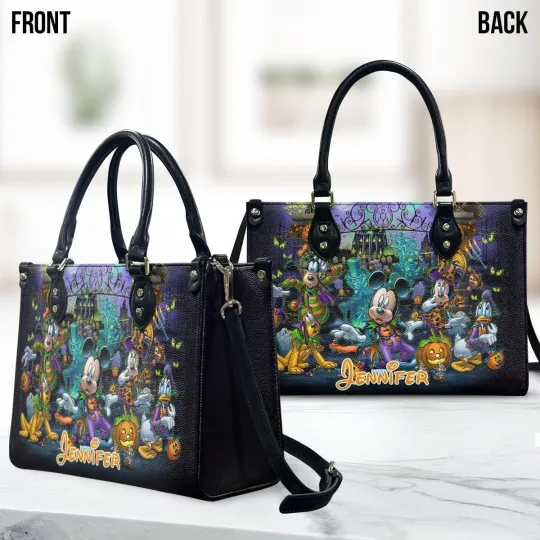 Personalized Mickey Mouse Leather Handbag, Mickey Mouse Cartoon Lovers Gift