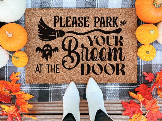 Please Park Your Broom Doormat, Funny Witch Halloween Doormat, Spooky Season Welcome Mat, Hocus Pocus Fall Decor, Witchy Front Door Rug