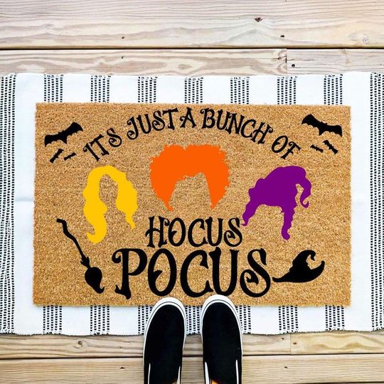 Its Just A Bunch Of Hocus Pocus Doormat, Halloween Witch Welcome Mat, Spooky Fall Outdoor Rug, Funny Porch Decor for Autumn Entryway