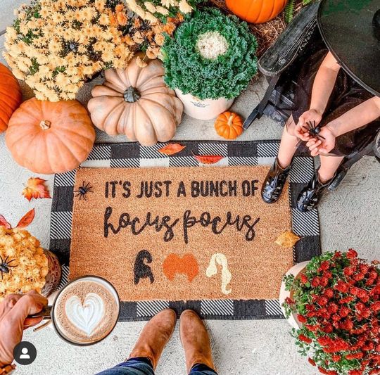 Its Just a Bunch of Hocus Pocus Doormat | Halloween Porch | Witchy Welcome Mat | Spooky Front Door Rug | Halloween Gift | Fall Entryway