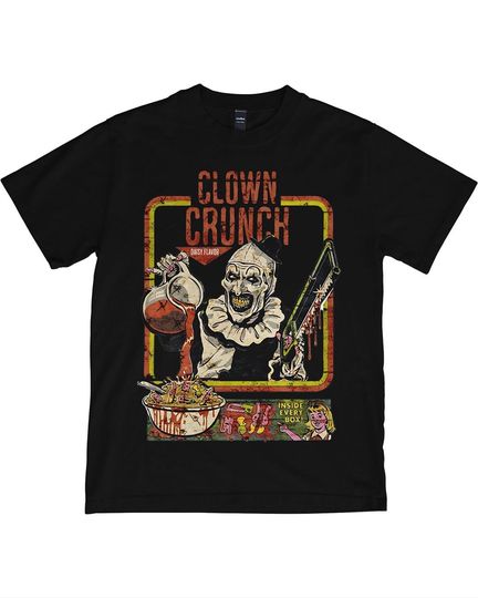 Clown Crunch Horror T-Shirt - Terrifier Inspired Creepy Cereal Art The Clown Tee - Scary Movie Horror Fan Shirt