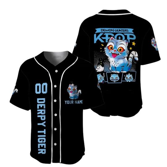 Personalized Kpop Demon Hunter Baseball Jersey, Derpy Tiger & Bird Baseball Jersey, Baseball Jersey for Adult Youth Kid,  Kpop Demon Hunter