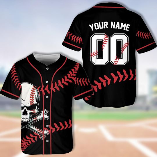 Custom Skull Baseball Jersey Personalized Gothic Sports Shirt Baseball Stitch Skeleton Jersey Edgy Crossbones Team Uniform Baseball Fan Gift