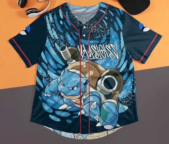 Blastoise Baseball Jersey Shirt, Graphic Blastoise Jersey, Funny Streetwear Jersey, Unisex Baseball Shirt Gift