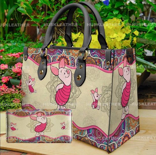 Personalized Mandala Piglet Handbag - Custom PU Leather Satchel