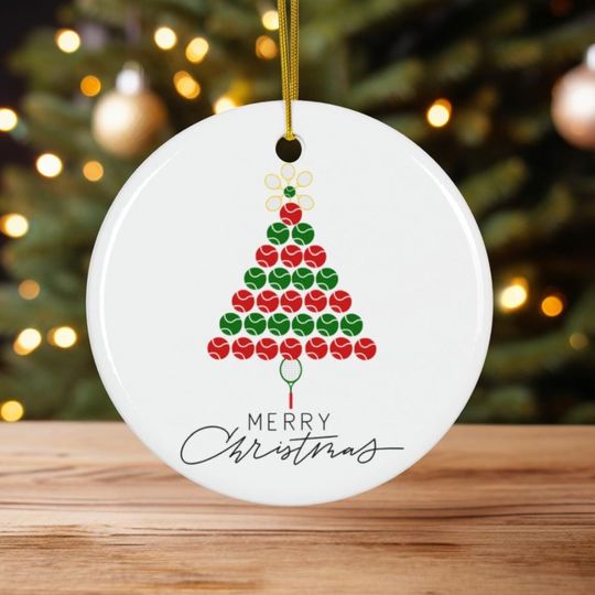 Tennis Ornament, Tennis Christmas Tree Ceramic Ornament, Tennis Gift for Tennis Players