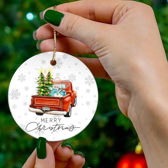 Tennis Ornament, Tennis Christmas Gift, Nostalgic Red Truck with Tennis Theme