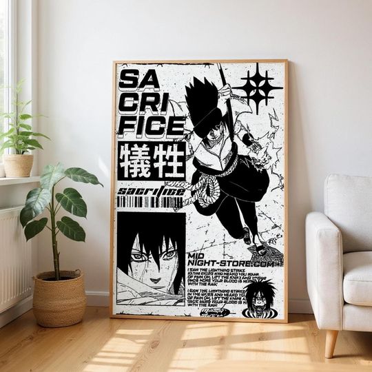 Sasuke Uchiha Anime Poster, Narutoo Wall Art Print, Japanese Anime Room Decor