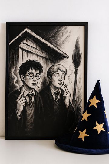 Moody Wizard Art Print  Black & White Ink Drawing, Gothic Fantasy Illustration | Art Print