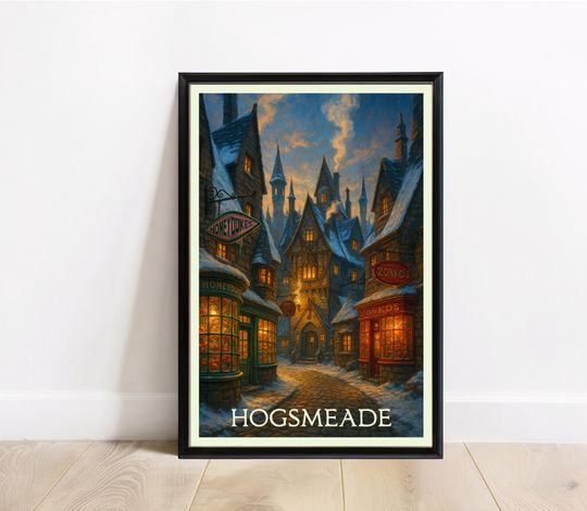 Hogsmeade Travel Poster Print - Harry Potter Wizard Village Wall Art