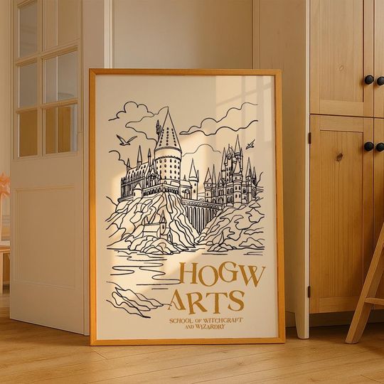 Hogwarts Wall Art School of Witchcraft and Wizardry Line Art Wall Print Harry Potter