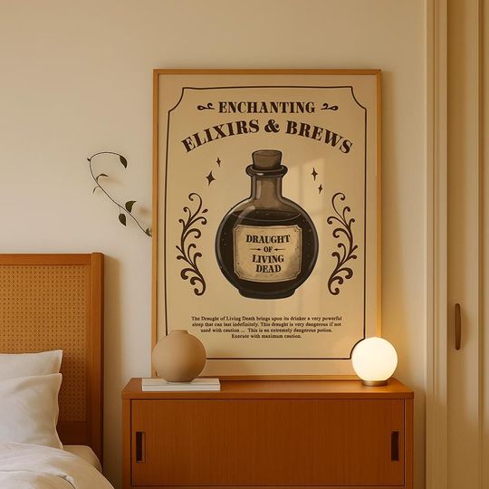 Harry Potter Potion Wall Art, Draught of Living Death Poster Vintage Wizard Print