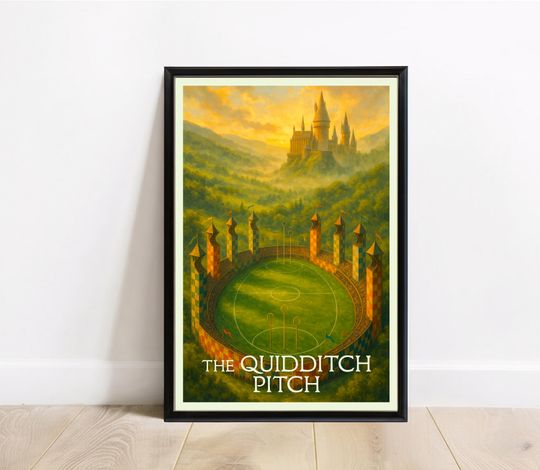 The Quidditch Pitch Travel Poster Print - Hogwarts Wizard Sports Arena Wall Art