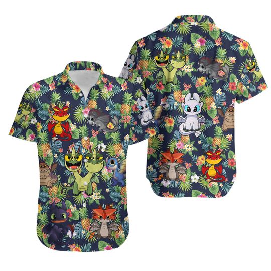 Dragon Pineapple Toothless Light Fury Night Fury Hawaiian Shirt