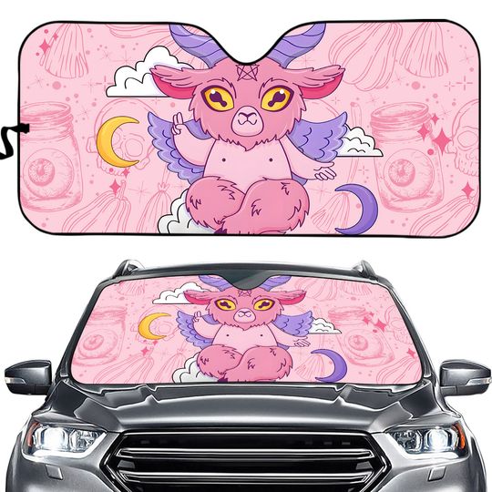 Kawaii Goth Pink Demon Baphomet Windshield Sunshade