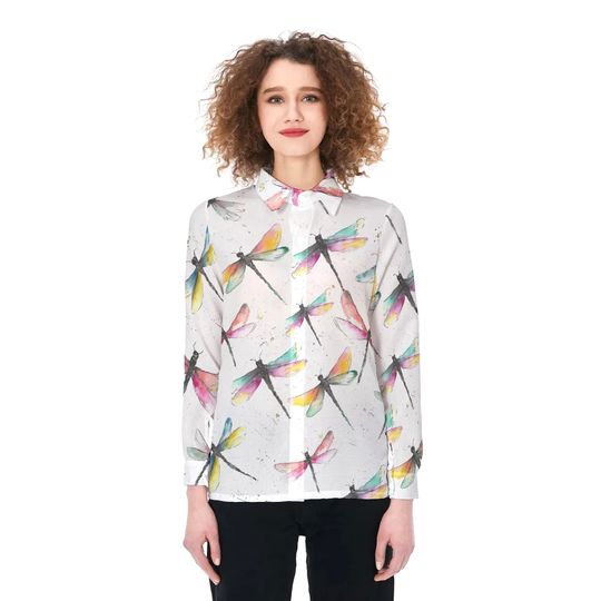 Dragonfly Blouses Women Shirt, Dragonfly Botanical Shirt For Women, Nature Love Blouses Tops Women, Garden Long Sleeve Shirt