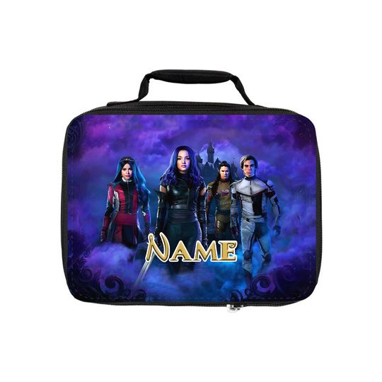 Descendants Personalized Lunch Bag with Custom Name  Featuring Mal, Evie, Jay & Carlos  School Tote for Kids