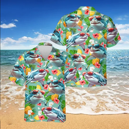 Tropical Shark Hawaiian Shirt for Men Women Youth, Shark Summer Fruit Aloha Shirt