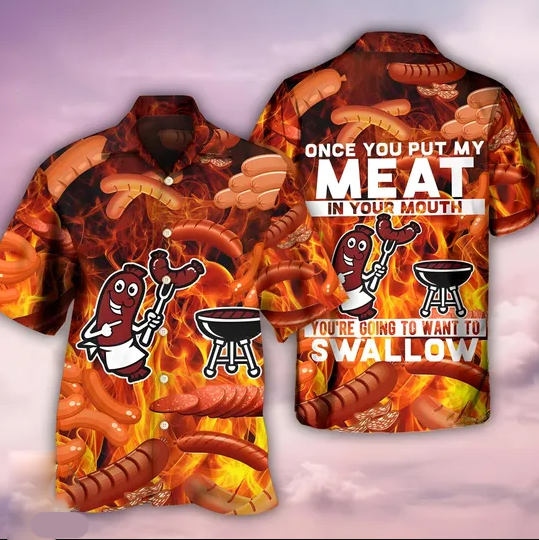 Funny Sausage Hawaii Shirt for Men Women Youth, BBQ Party Aloha Summer Beach Shirt