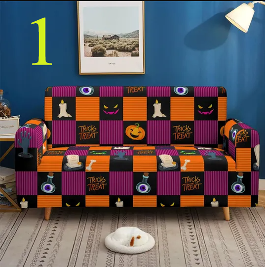 Halloween Elastic Sofa Cover  All-Inclusive Pumpkin Print Couch Slipcover