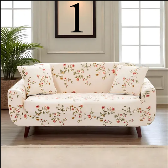 Floral Sofa Cover – Stretch Couch Slipcover with Skirt for Living Room Décor