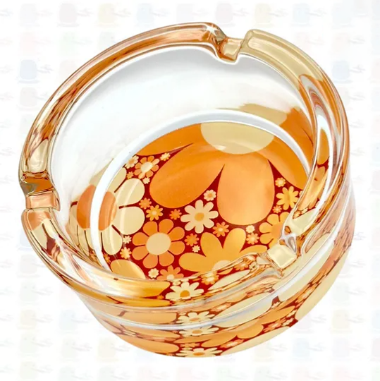 Funky 70's Flower Power Groovy Orange Solid Heavy Glass Ash Tray Novelty Gift Idea
