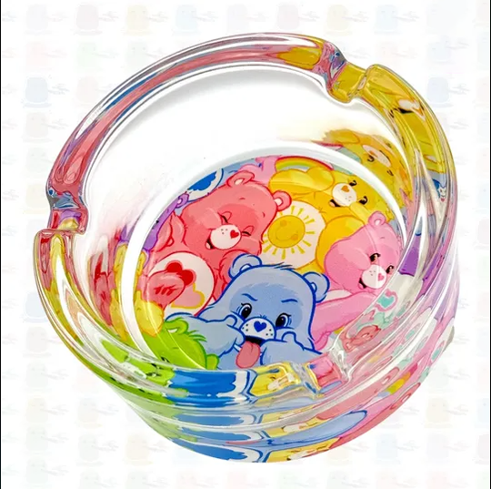 Cute Colourful Bears 90's Parody Pink Solid Heavy Glass Ash Tray