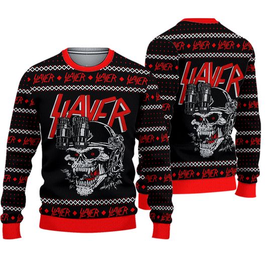 SLAYERRR SKULL REIGN IN BLOOD THRASH METAL BAND UGLY CHRISTMAS SWEATERS