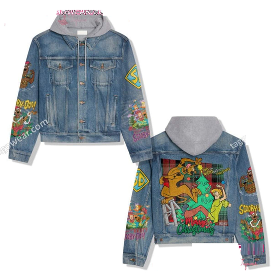 Scooby-doo Twas The Night Before Christmas Merry Christmas Hooded Denim Jacket
