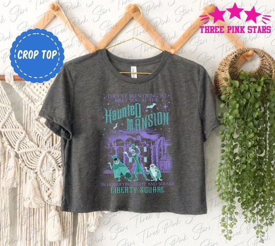 Vintage Haunted Mansion Liberty Square Crop Top, Hitchhiking Ghosts Crop Tee, Haunted Mansion Halloween Tee E5288