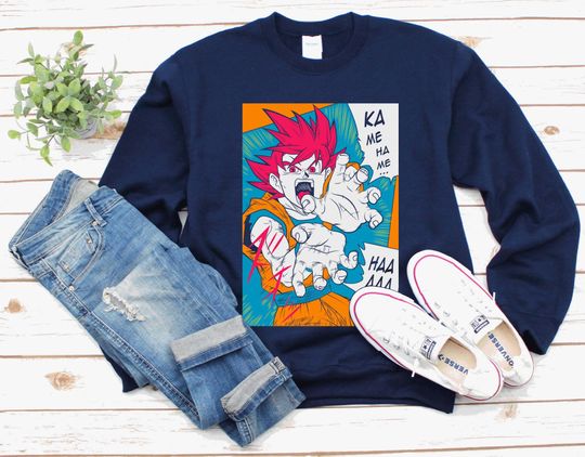 Kamehameha Goku Sweatshirt, DBZ Manga Sweater, Super Saiyan Dragonball Gift