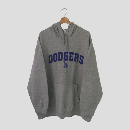 Vintage LA Dodgers Pullover Hoodie - Embroidered Spell, Baseball Fan Gift