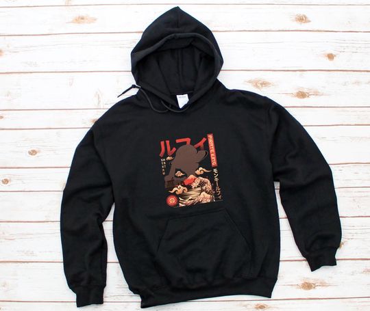 Pirate King Luffy Anime Hoodie, Straw Hat Pirates Monkey D Luffy One Piece Manga Hoodie