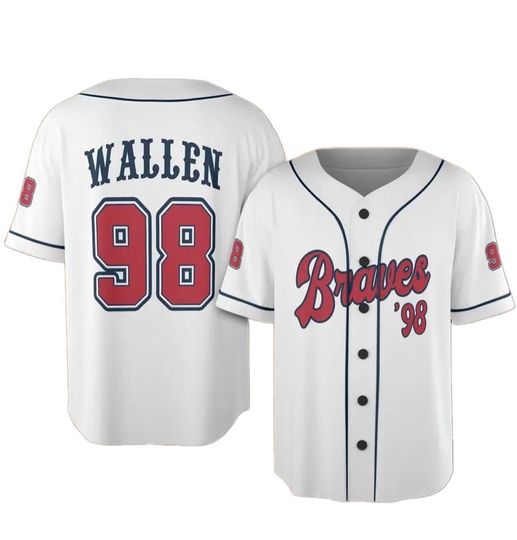 Personalized Braves 98 Baseball Jersey with Name & Number, Vintage Sports Fan Gift, Game Day Outfit for Kids and Adults