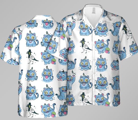 Cute Demon Hunter Tiger Hawaiian Shirt, Derpy the Tiger And Bird Demon Hunter Tiger