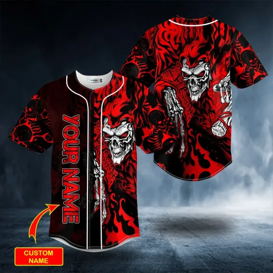 Ghost Red Kross Grim Reaper Skull Custom Baseball Jersey