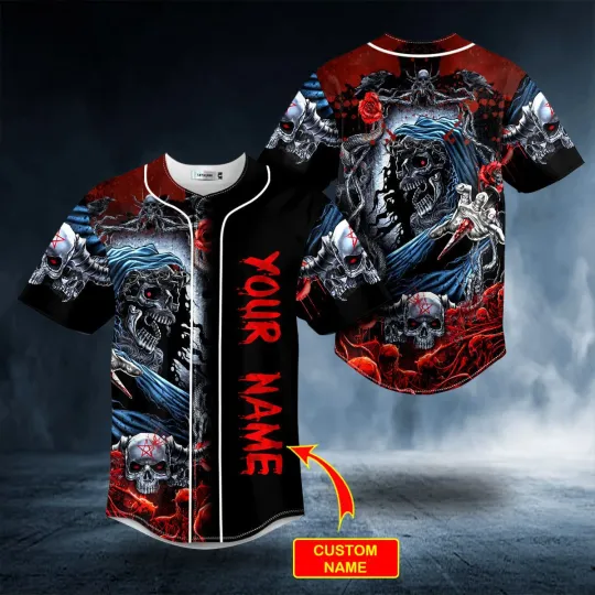 Madness Grim Reaper Rose Snake Skull Custom Baseball Jersey Shirts - Sport Shirt