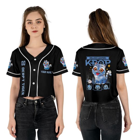 Kpop Demon Hunter Tiger Croptop Baseball Jersey, Derpy Tiger & Bird Demon Hunter Tiger