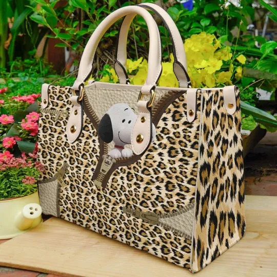 Personalized Snoppy Peanuts Leather Bag, Dog Lovers Women's Leather Bag Gift