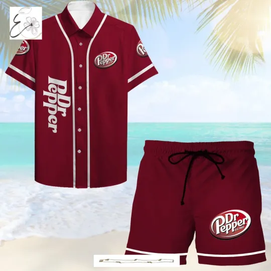 Dr Pepper All Over Print 3D Hawaiian Shirt and Beach Shorts Set