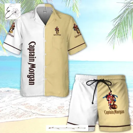 Captain Morgan 3D Printed Hawaiian Shirt & Beach Shorts Set
