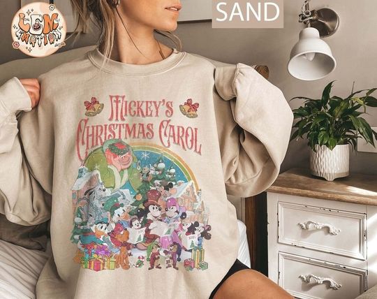 Retro Mickey Christmas Carol Sweatshirt, Disney Mickey and Friends Holiday Shirt, Family Christmas Party Top