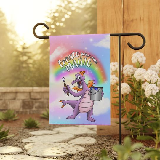 House Banner, Disney's Figment with a Rainbow Design, Garden Flag, Outdoor Wall Hanging