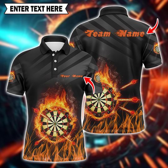 Personalized Flame Dart Board Mens Darts Polo Shirts