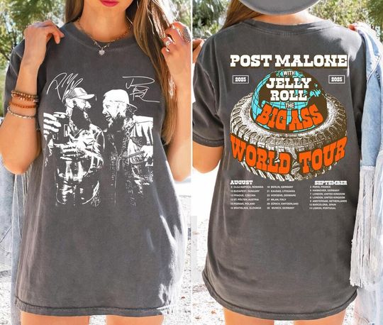 Post Malone x Jelly Roll "Big Ass World Tour" 2025 T-Shirt - Double-Sided Retro Graphic