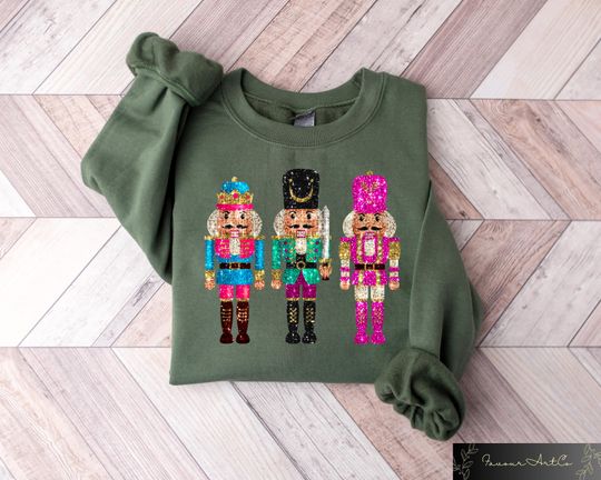 Nutcracker Sweatshirt, Christmas Nutcracker Shirt, Faux Sequin Christmas Crewneck, Holiday Gift for Women