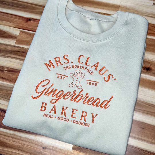 Mrs. Claus Gingerbread Embroidered Sweatshirt, Christmas Bakery Christmas Gift