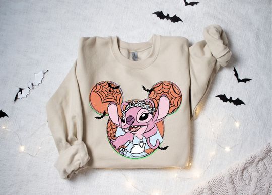 Disney Angel Halloween Sweatshirt, Disneyland Halloween Family Matching Sweatshirt, Stitch And Angel Halloween Sweatshirt