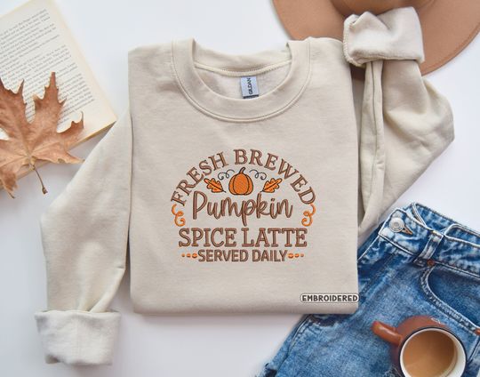 Embroidered Autumn Pumpkin Spice Latte Sweatshirt