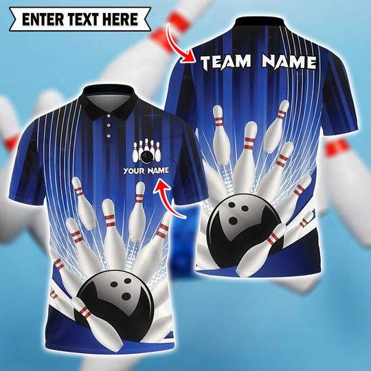 Custom Bowling Polo Shirt, Light Line Pattern with Ball & Pins